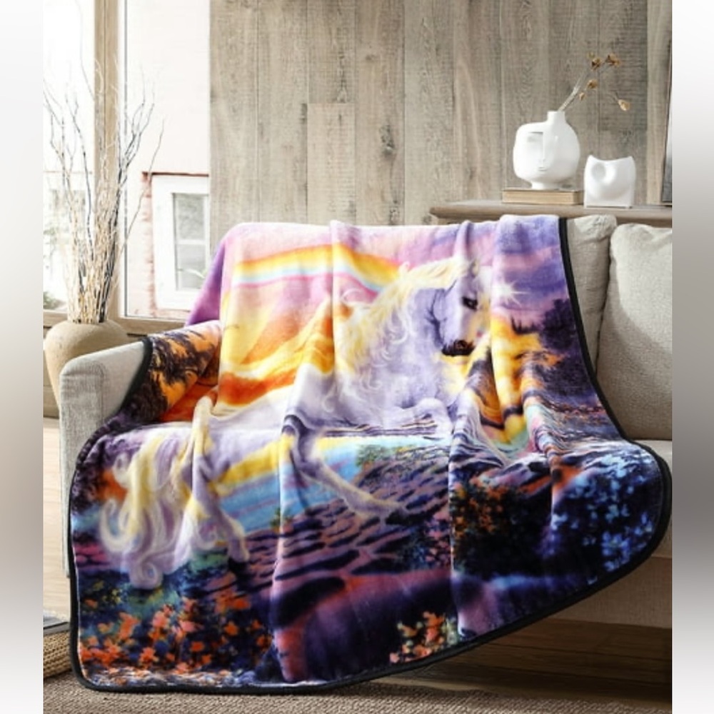 Wild Frontier Rainbow Unicorn Plush Throw